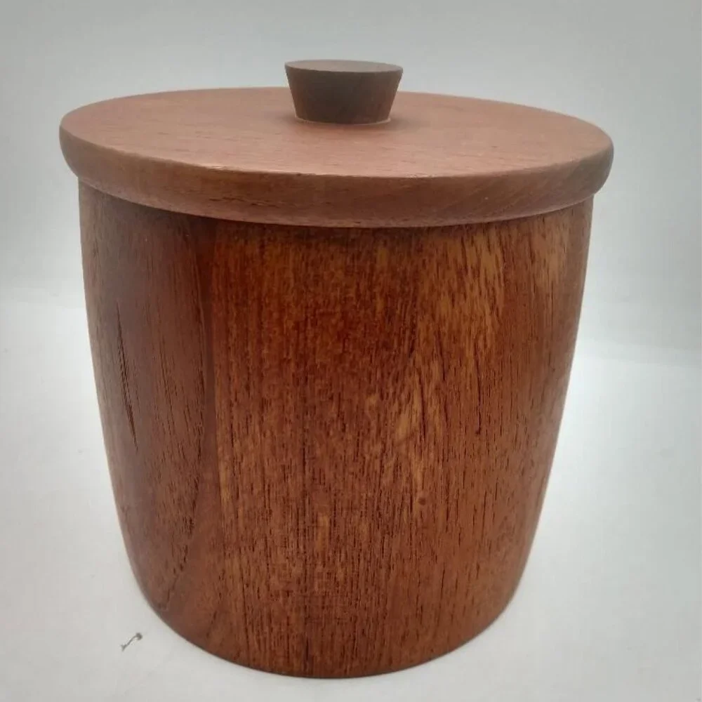 Genuine Burma Teak Wood Anri Form Lidded Canister With Cork Base